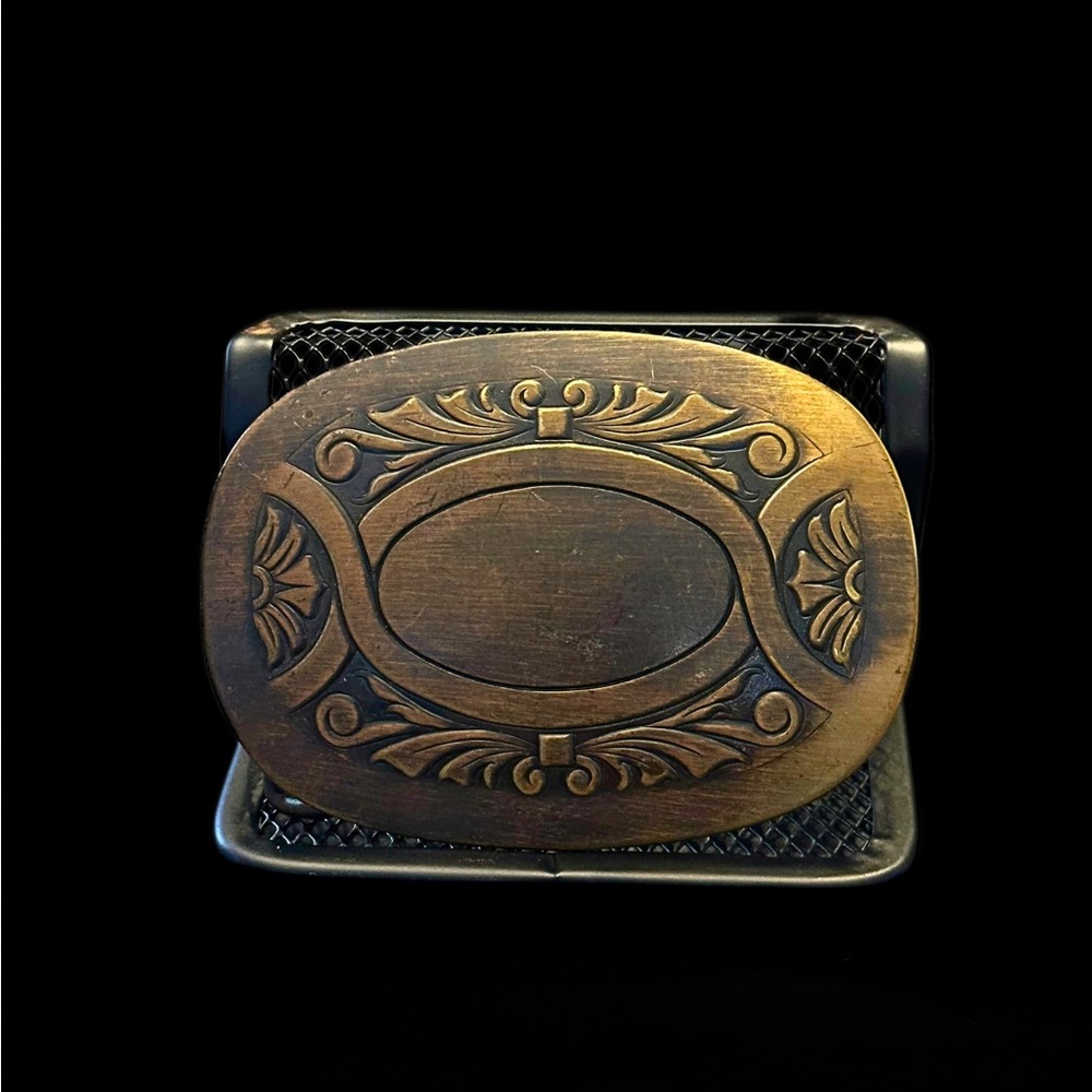 Vintage Chambers Belt Co Ornate Brass Tone Western Belt Buckle USA